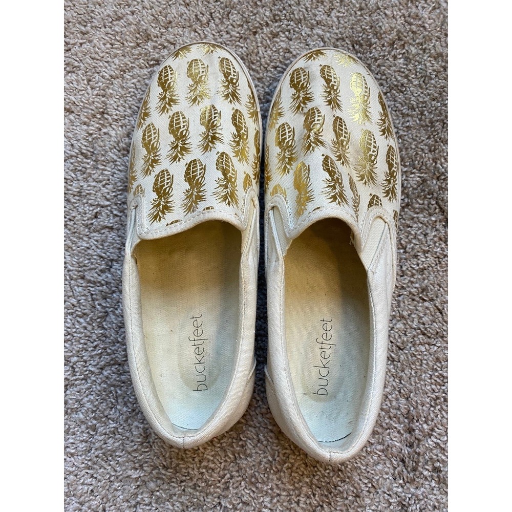 Bucketfeet Shoes Women 9 Pineapple White Gold Canvas Slip On Sneakers sku1